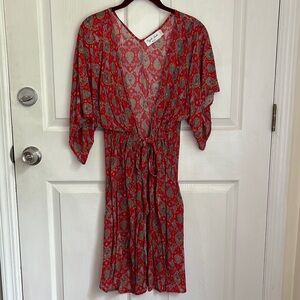 Anthropologie Red and Gray Robe